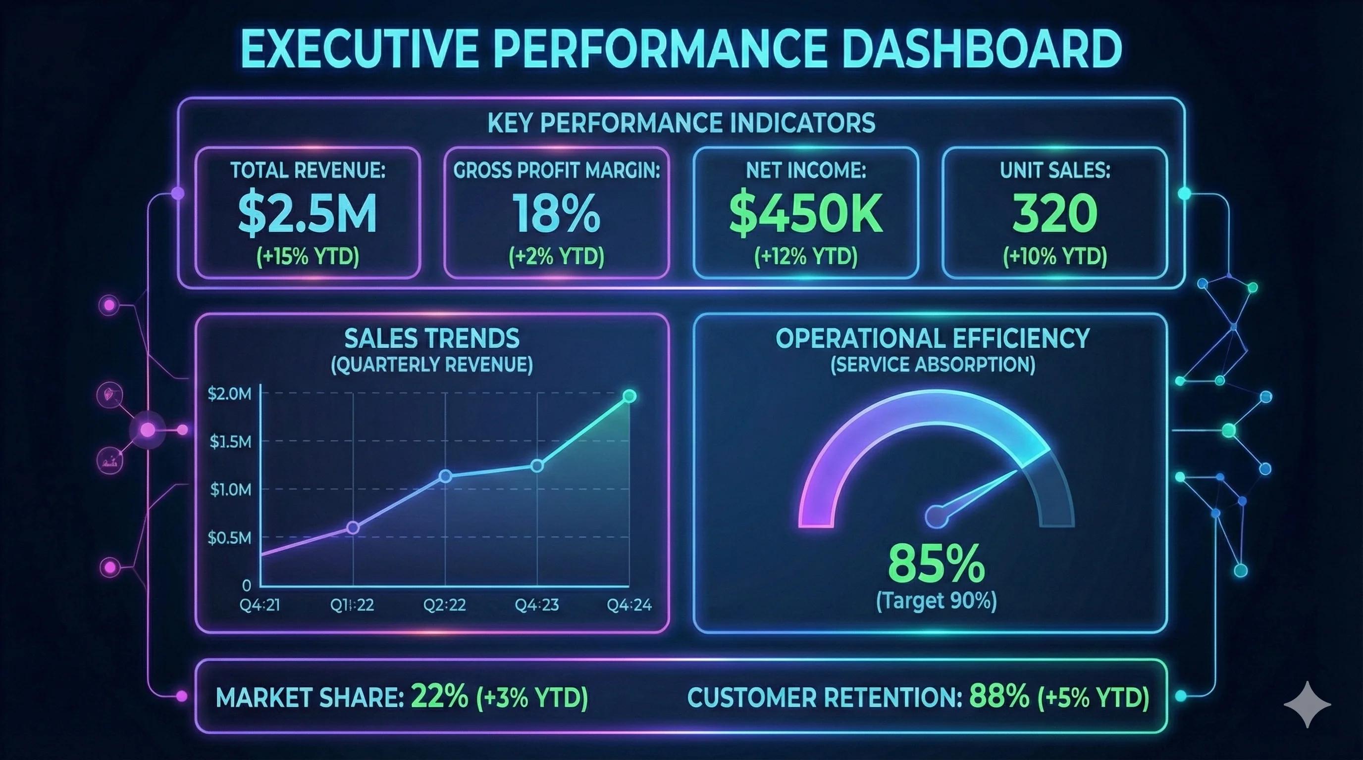 Screenshot of executive dashboard showing key performance metrics and trends