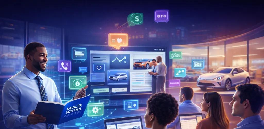 Dealer school instructor leading a class of auto professionals